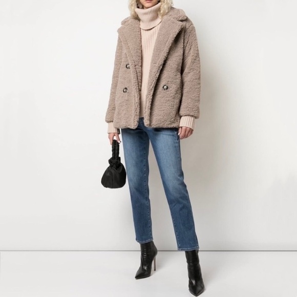 Apparis Faux Fur Teddy Double Breasted Coat Jacket - Picture 1 of 9